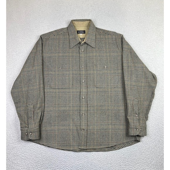 J. Peterman Shirt Mens XL Brown Plaid Wool Cashmere Lined Button Up Italy Casual